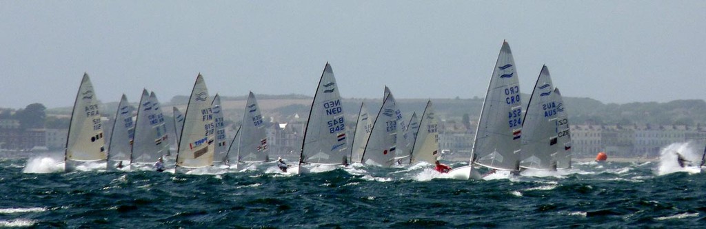 Race 4 first reach - Finns at Weymouth and Portland International Regatta 2011 © Robert Deaves/Finn Class http://www.finnclass.org